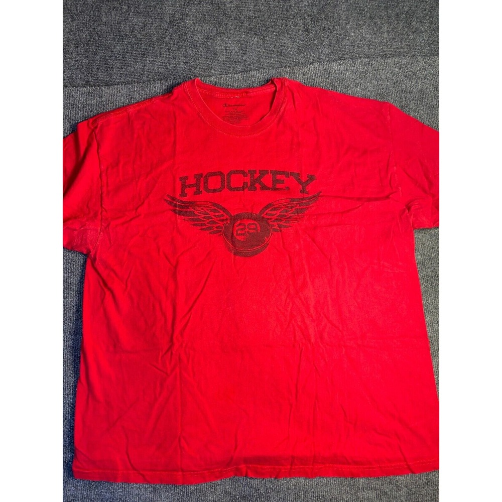 Champion Tee Shirt Mens 2X Red Solid Hockey 29 Graphic Relaxed Fit Crew Neck